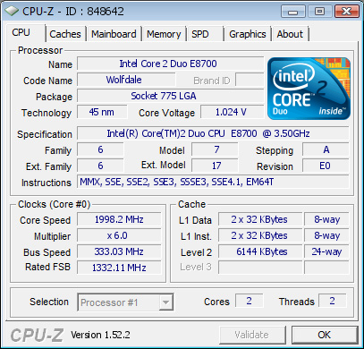 Скриншот Core 2 Duo E8700